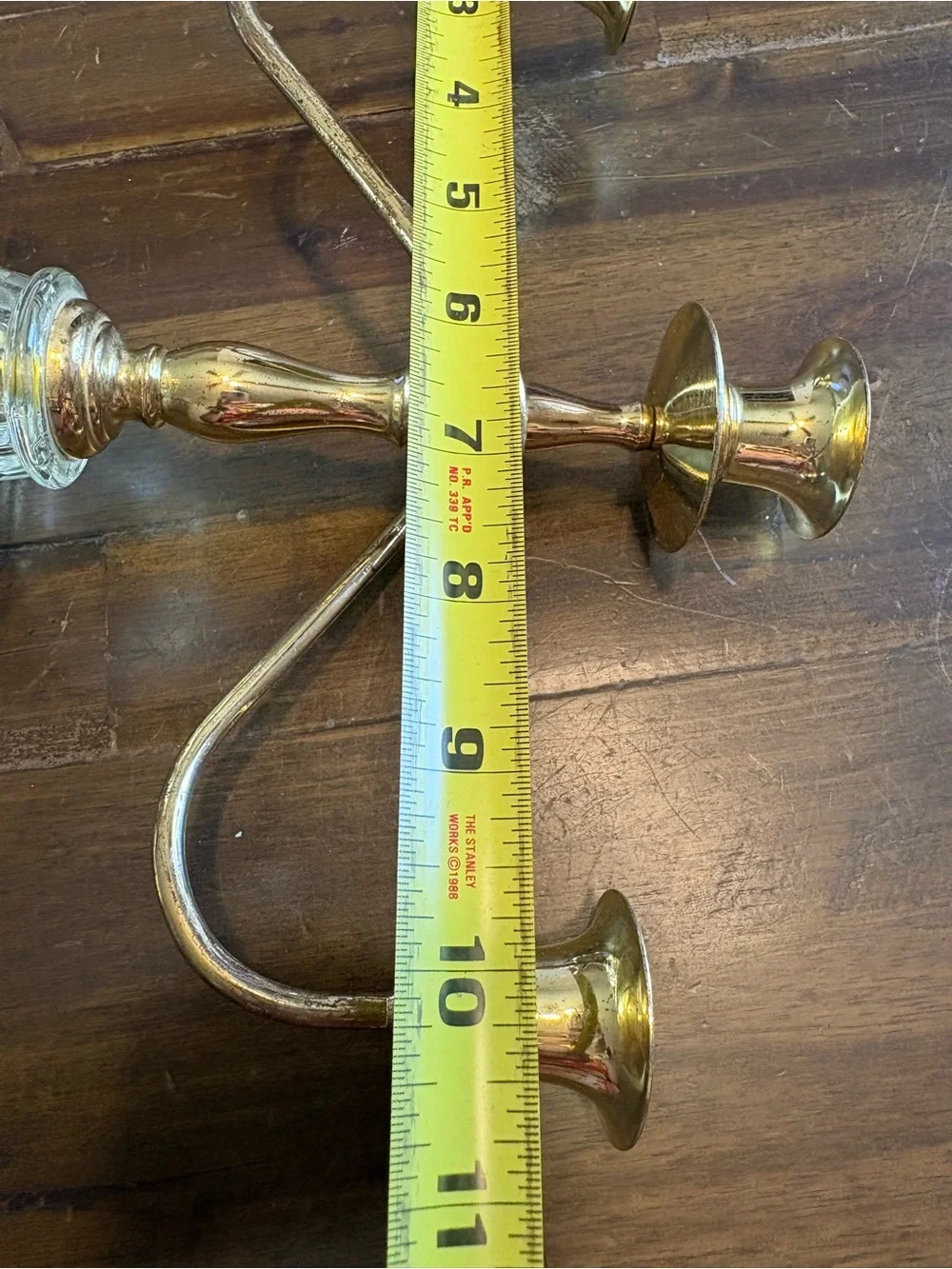 Vintage Teleflora 3 Arm Knotted Brass Gold Pressed Glass Candelabra Centerpiece